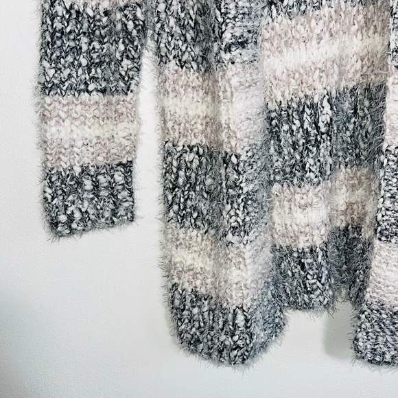 Maurices Gray Striped Soft Eyelash Open Front Cardigan Small Women’s - Picture 5 of 11